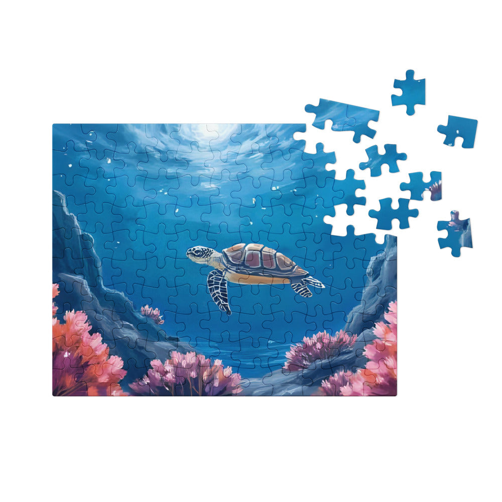 Turtle Under Water - Jigsaw puzzle with tin