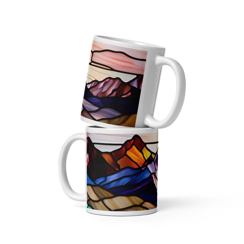 Mountain Glow – Stained Glass Sunrise Mug