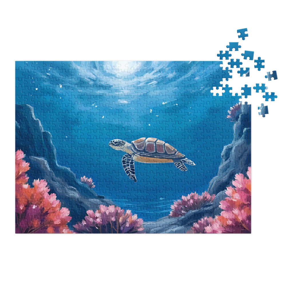 Turtle Under Water - Jigsaw puzzle with tin