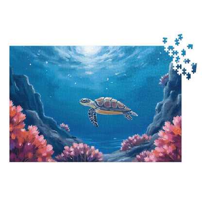 Turtle Under Water - Jigsaw puzzle with tin