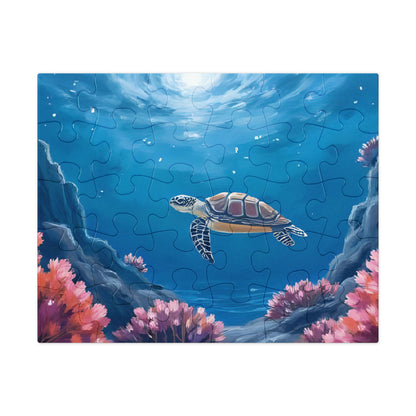 Turtle Under Water - Jigsaw puzzle with tin