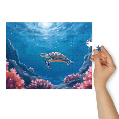 Turtle Under Water - Jigsaw puzzle with tin