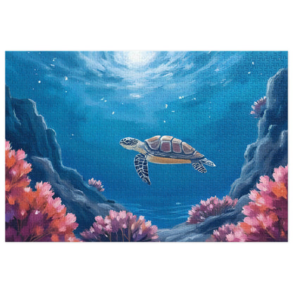 Turtle Under Water - Jigsaw puzzle with tin