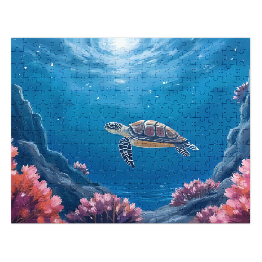 Turtle Under Water - Jigsaw puzzle with tin