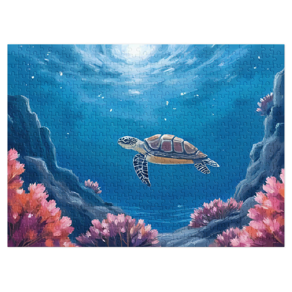 Turtle Under Water - Jigsaw puzzle with tin