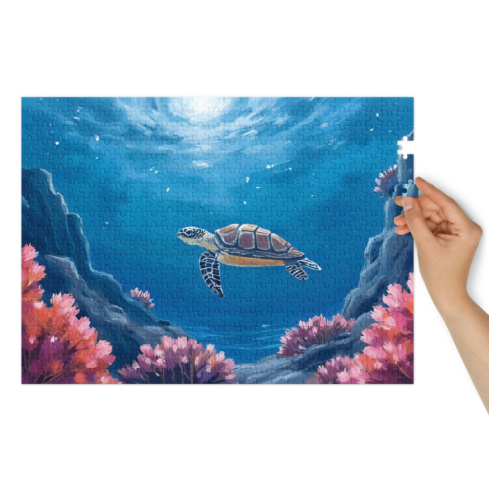 Turtle Under Water - Jigsaw puzzle with tin