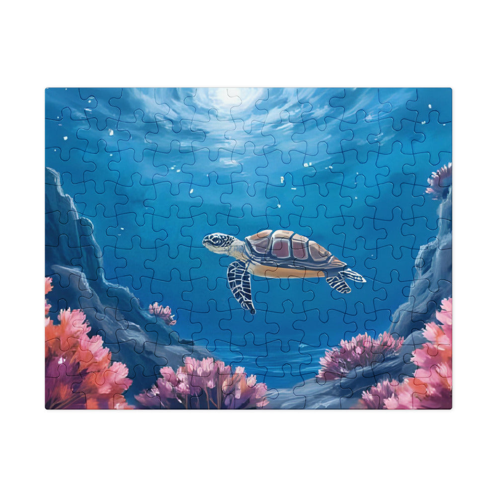 Turtle Under Water - Jigsaw puzzle with tin