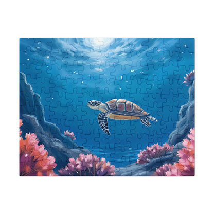 Turtle Under Water - Jigsaw puzzle with tin