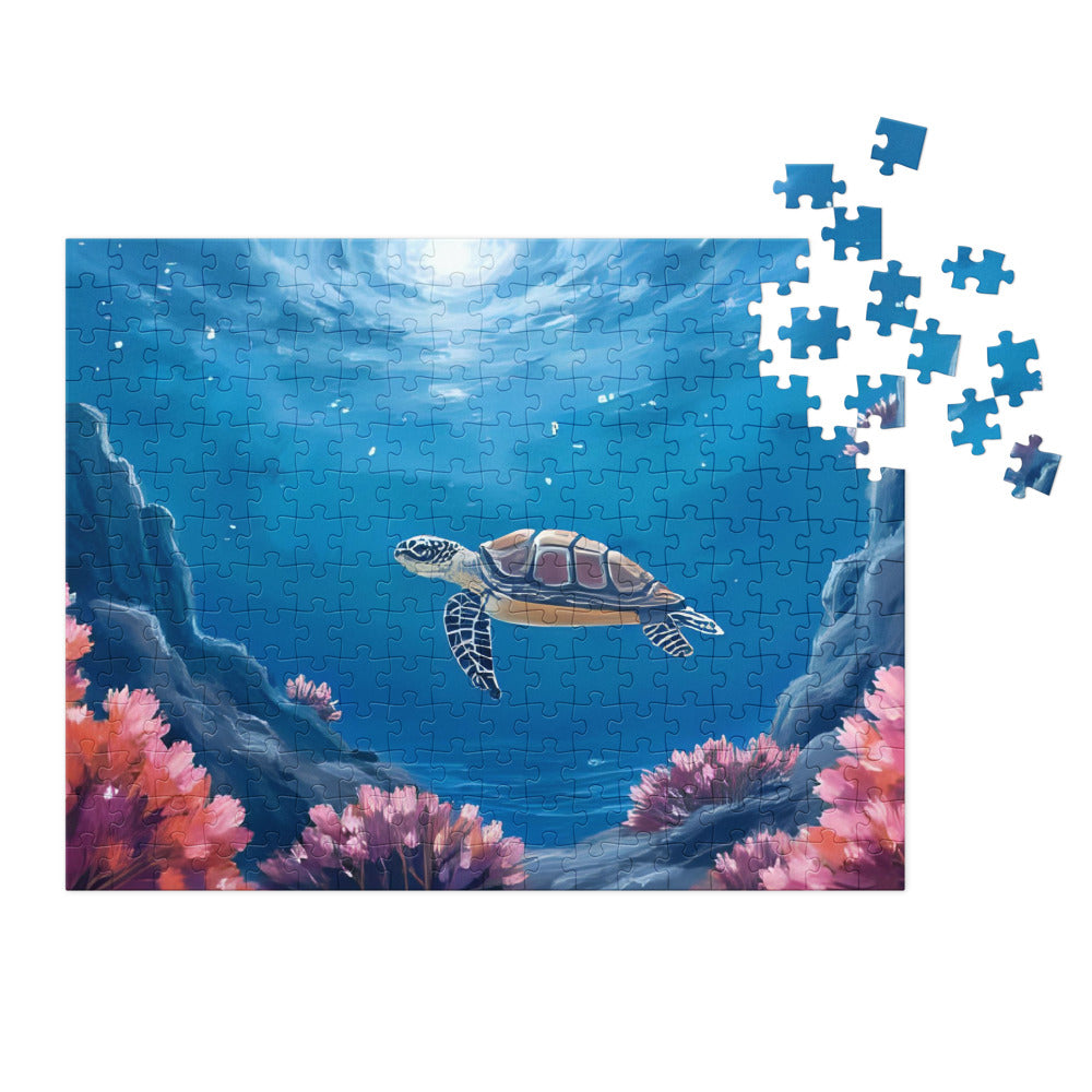 Turtle Under Water - Jigsaw puzzle with tin